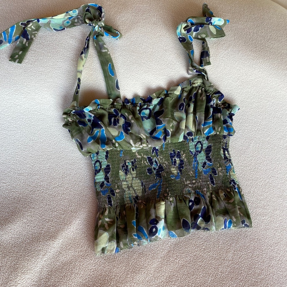 Wilfred XS ruched tank flowers green/blue
